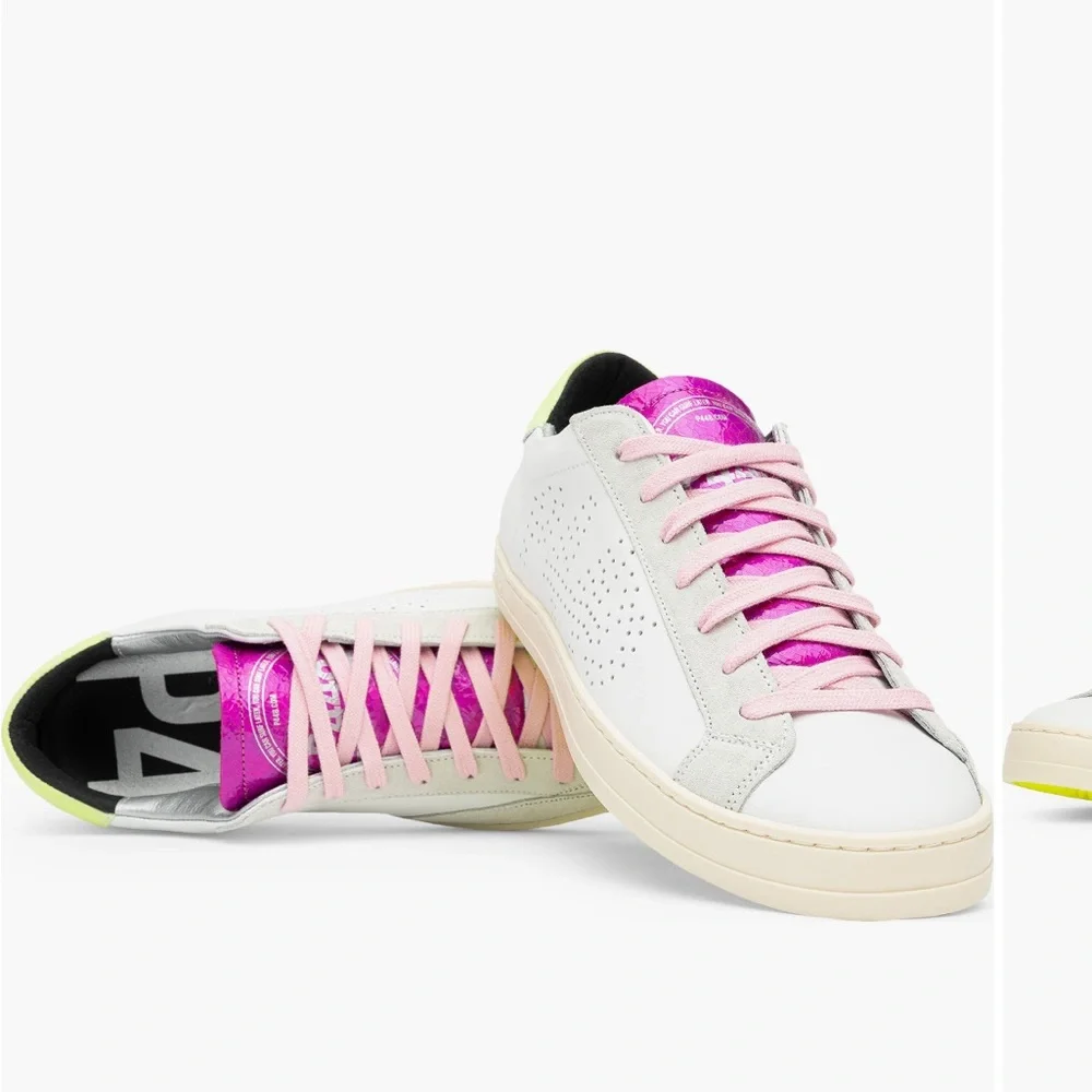P448 John Sneakers in White, Pink, and Green sz 39 - Picture 2 of 12